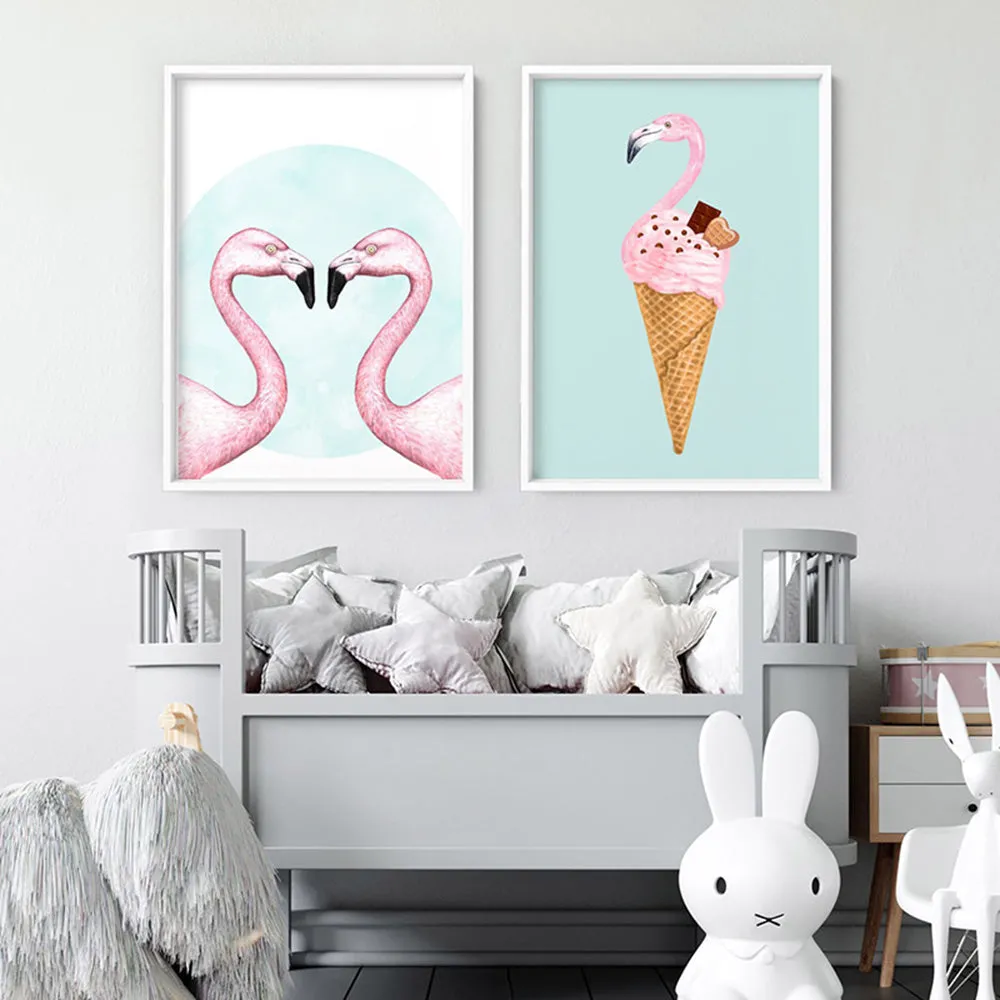 Flamingo Ice Cream Cone - Art Print