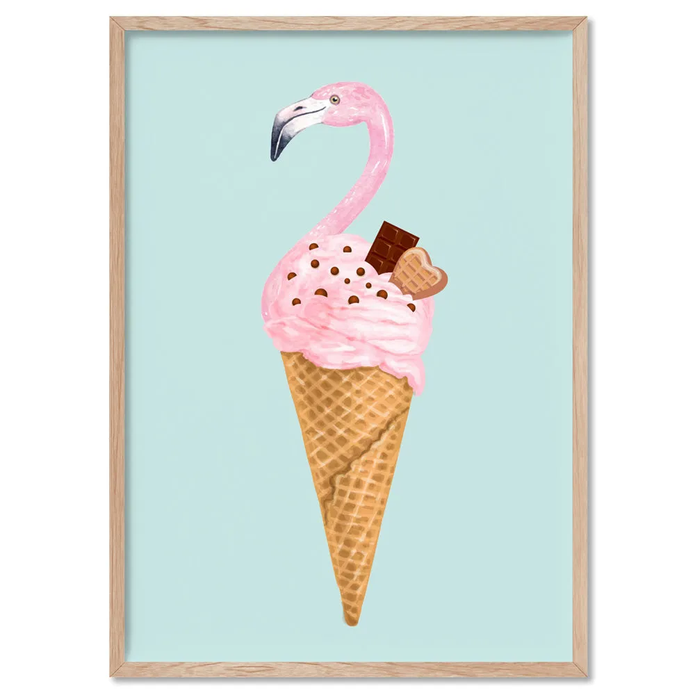 Flamingo Ice Cream Cone - Art Print