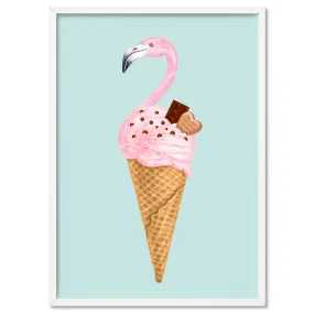 Flamingo Ice Cream Cone - Art Print