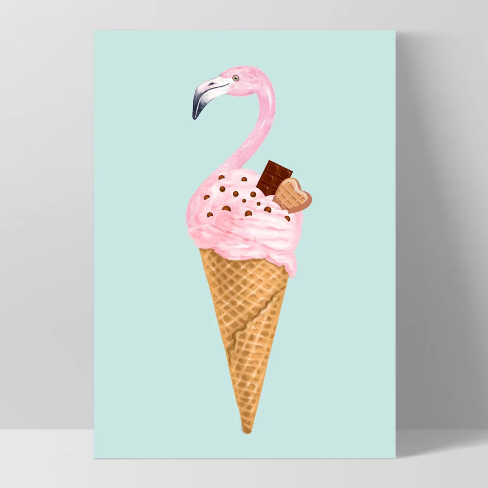 Flamingo Ice Cream Cone - Art Print