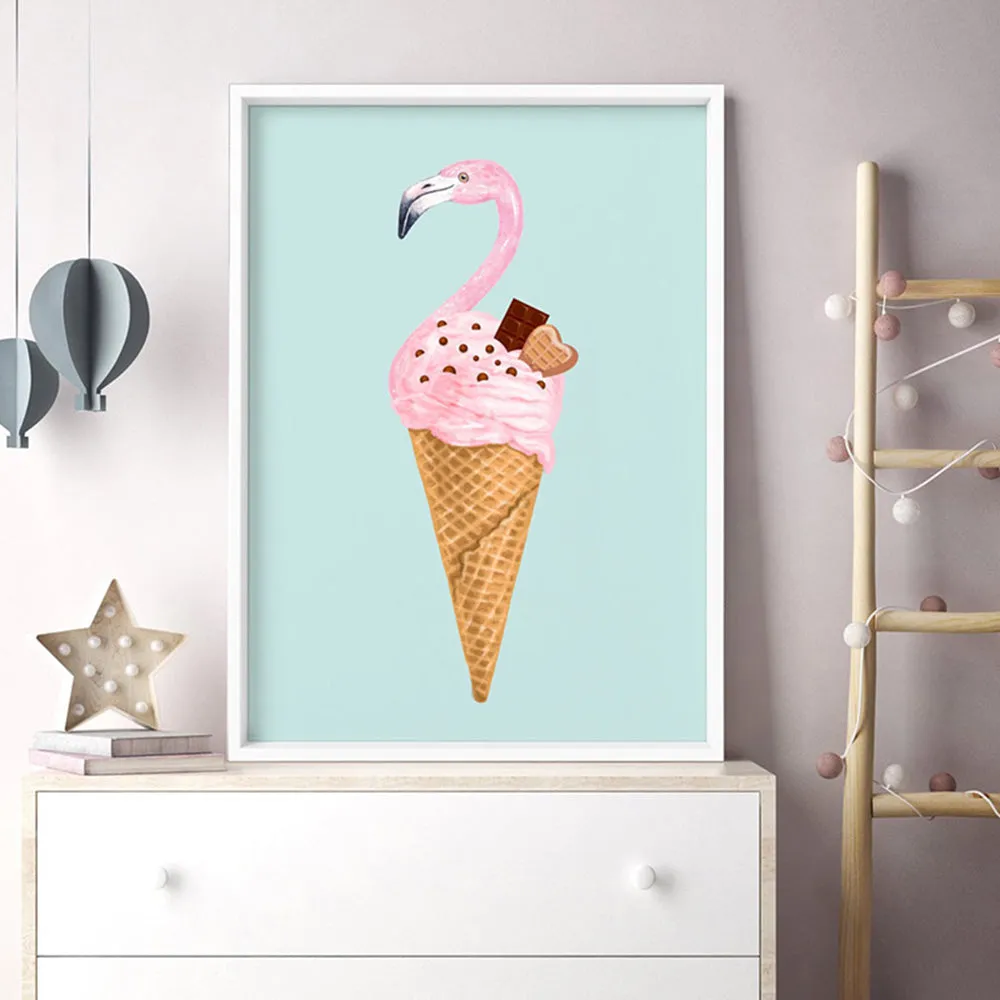 Flamingo Ice Cream Cone - Art Print