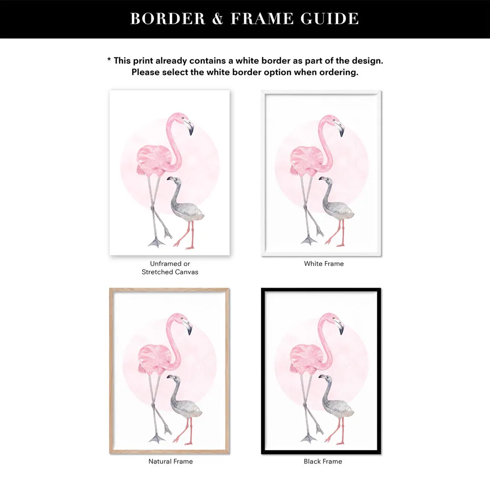 Flamingo Mother & Baby in Watercolours - Art Print