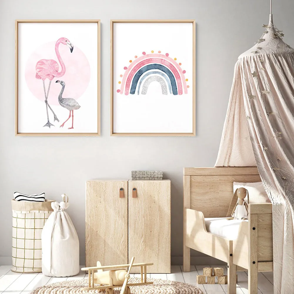 Flamingo Mother & Baby in Watercolours - Art Print