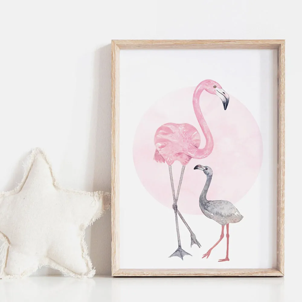 Flamingo Mother & Baby in Watercolours - Art Print