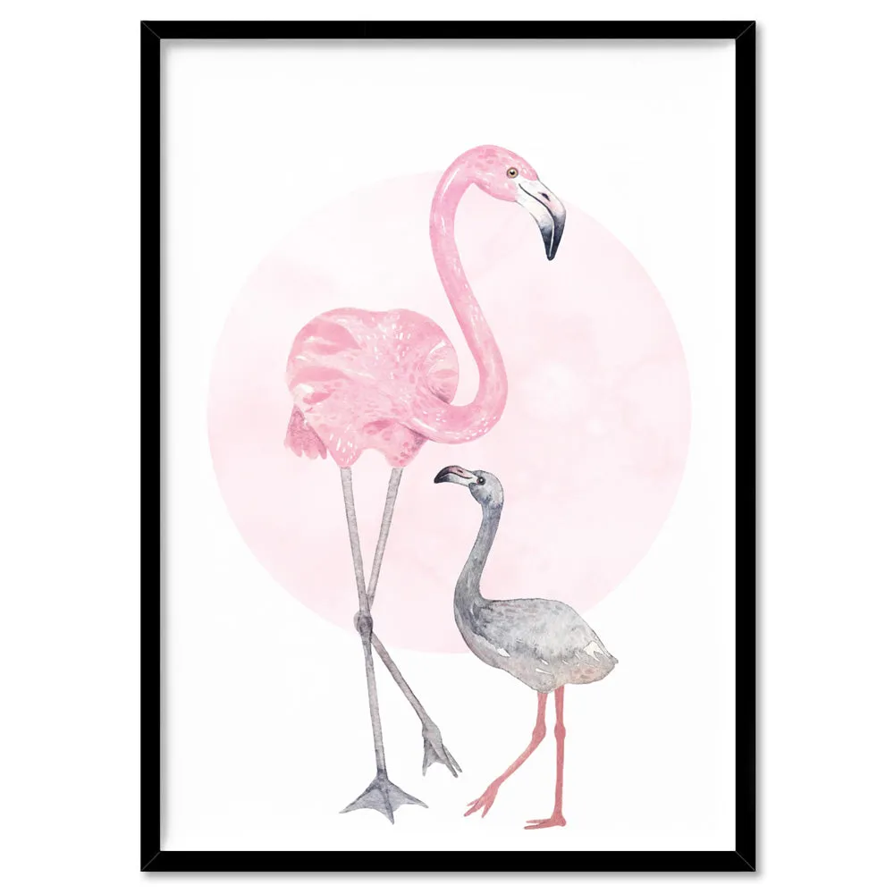 Flamingo Mother & Baby in Watercolours - Art Print