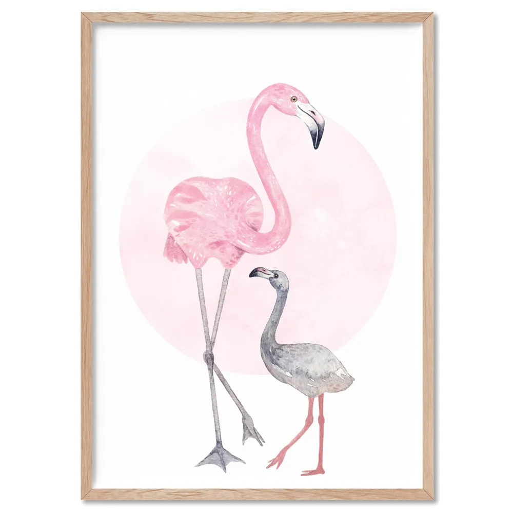 Flamingo Mother & Baby in Watercolours - Art Print