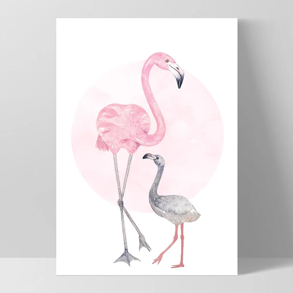 Flamingo Mother & Baby in Watercolours - Art Print