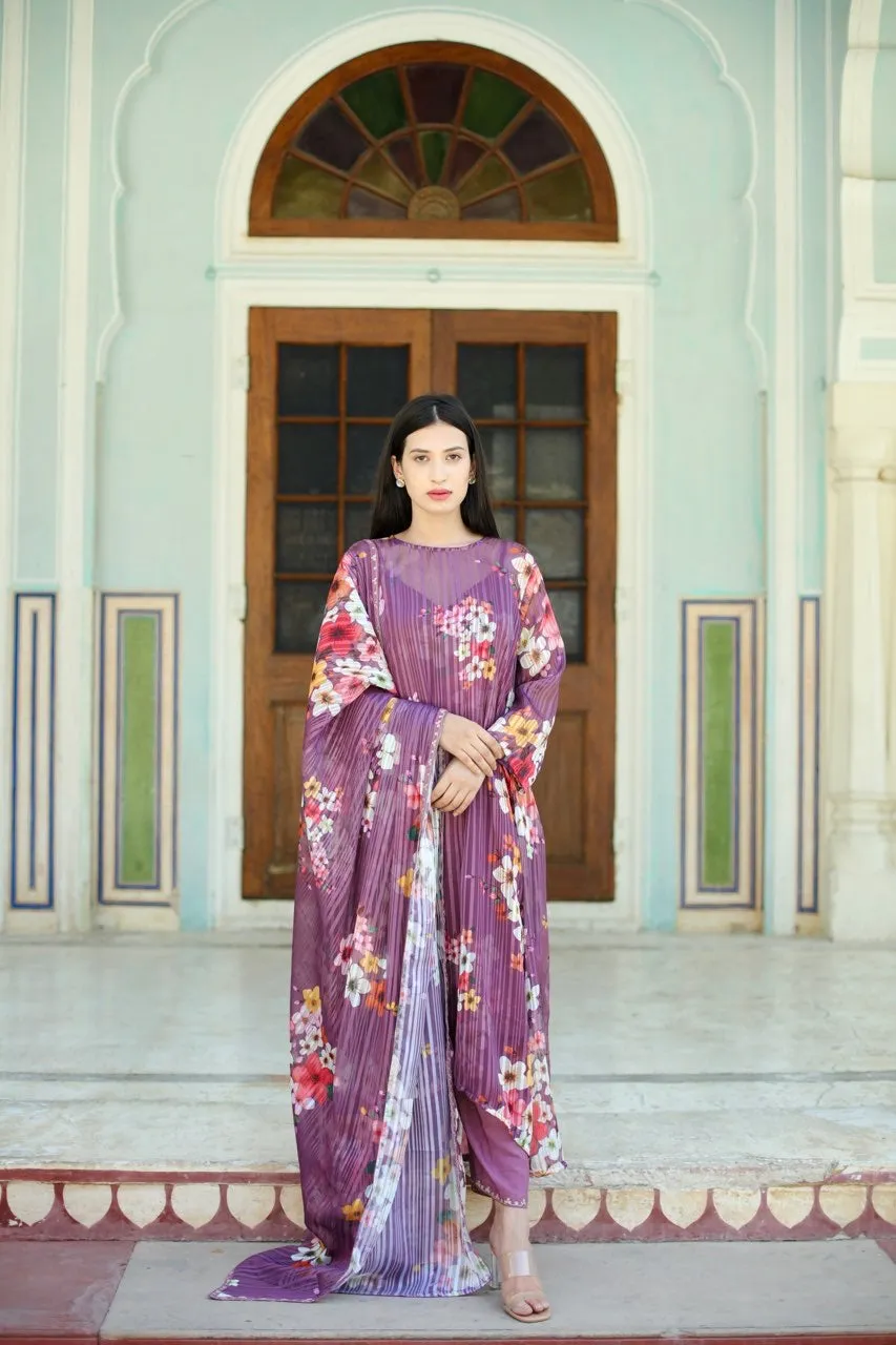 Flora three kali wine kurta straight set