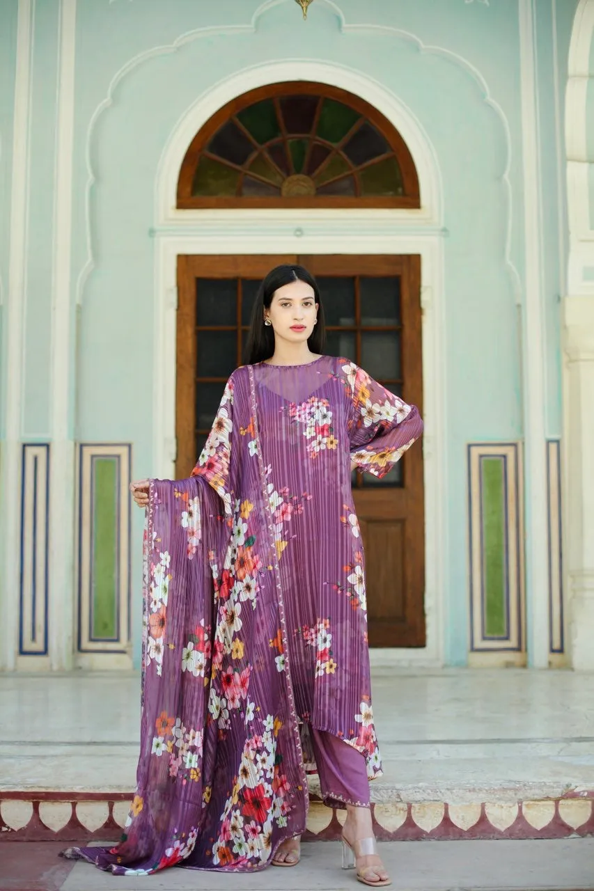 Flora three kali wine kurta straight set