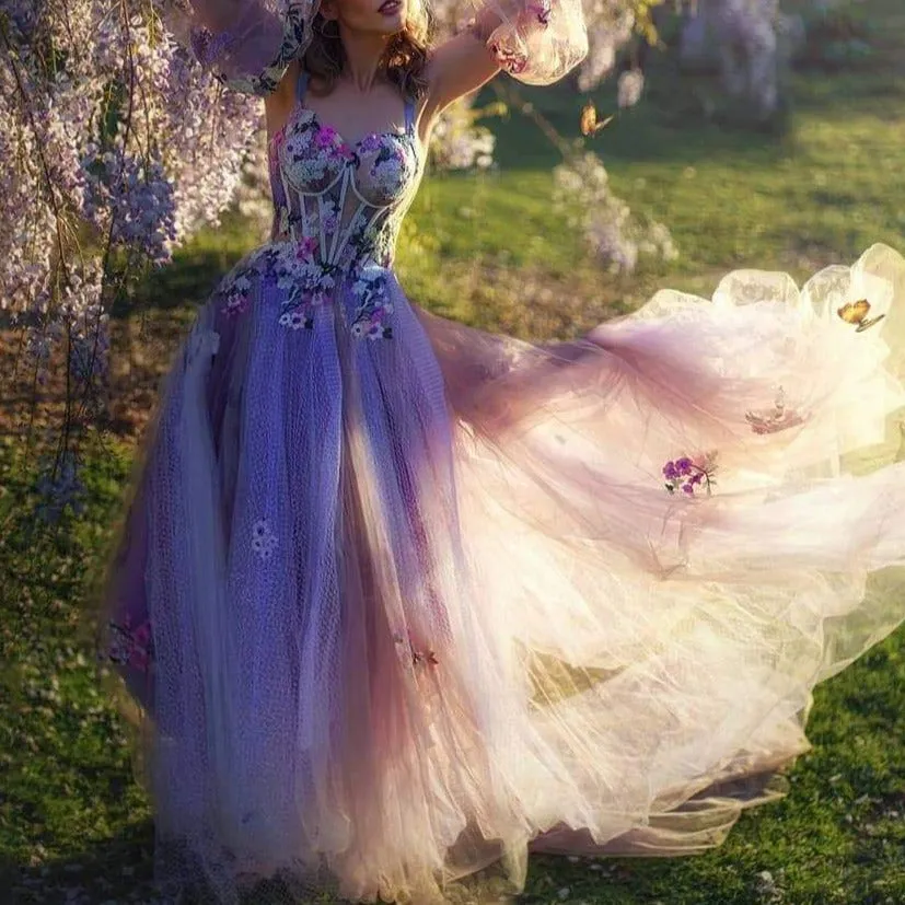 Floral Chic Puffy Tulle Evening Dress