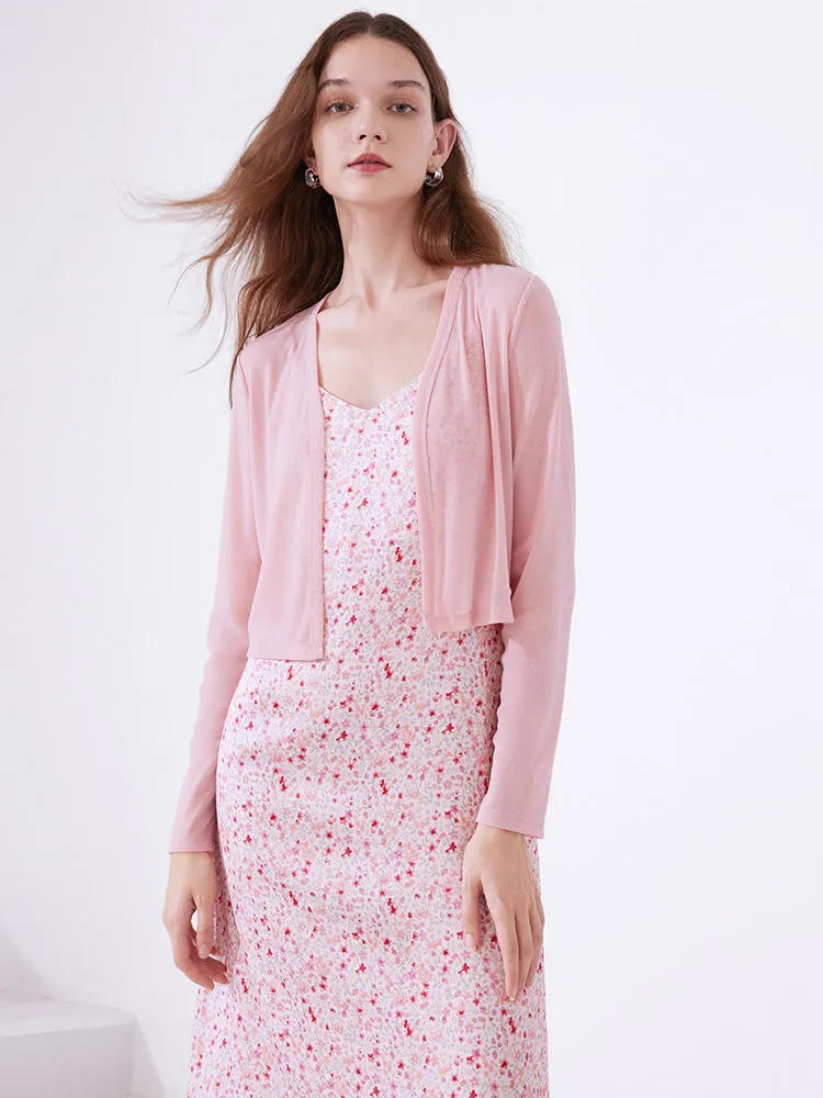 Floral Spaghetti Strap Dress With Knitted Cardigan Two-Piece Set