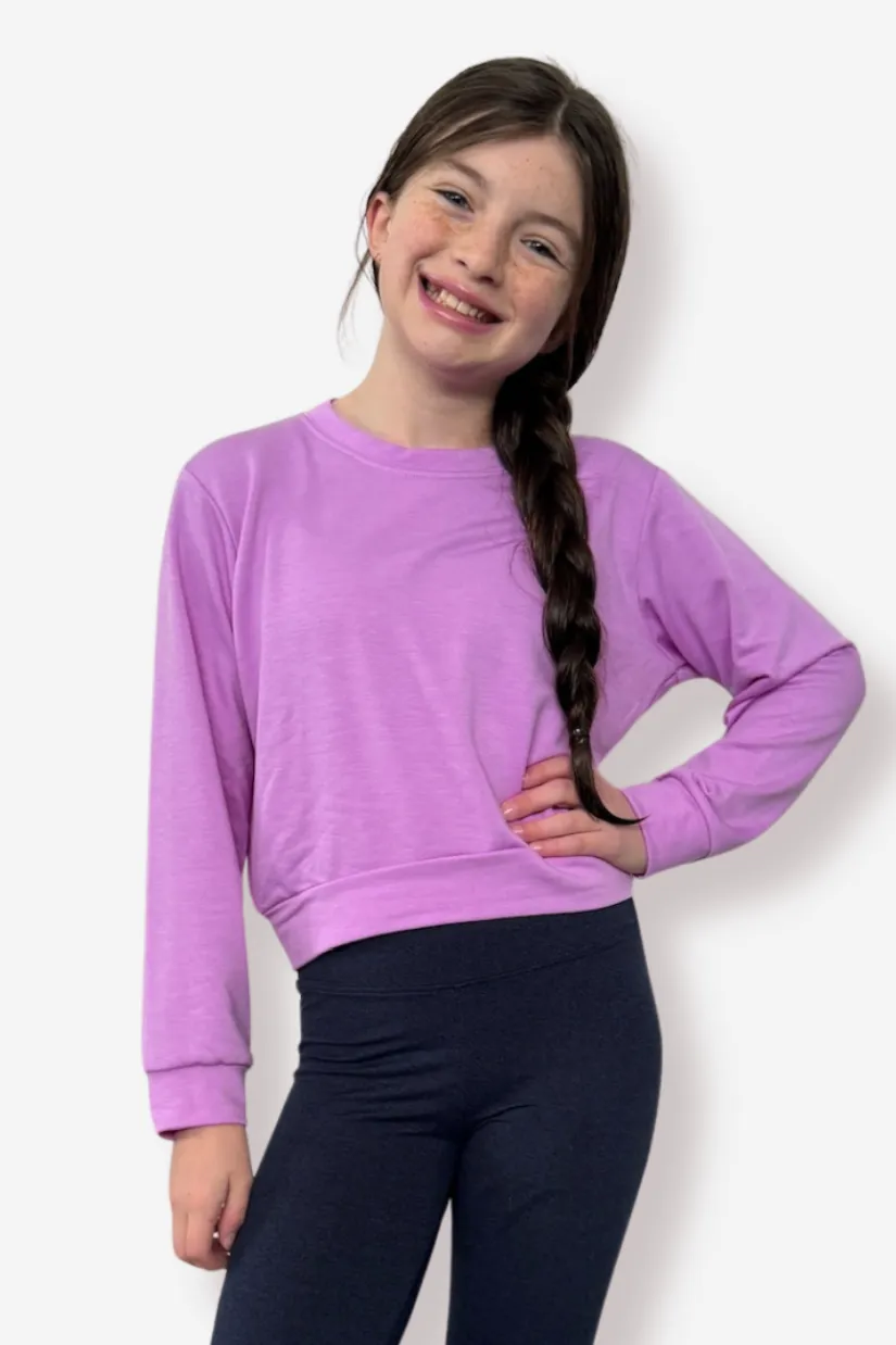 French Terry Cropped Long Sleeve Crew Sweatshirt - Electric Violet