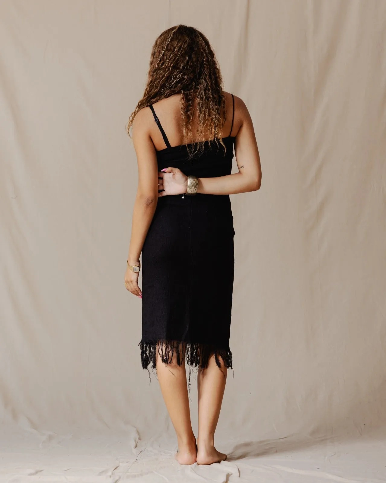 Fringed Boho Skirt Black