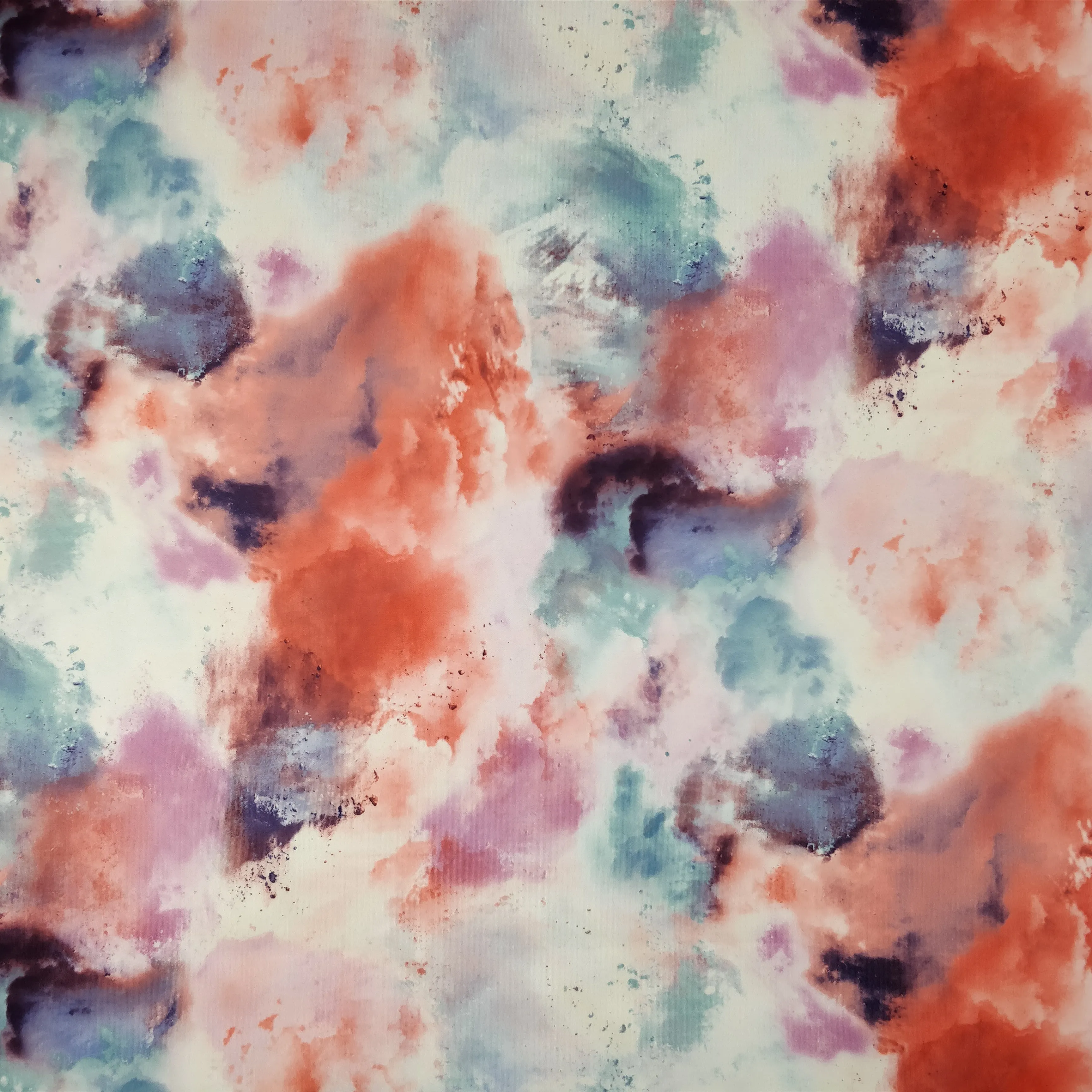 FS116_2 Powder Paint Cloud Scuba Stretch Knit Fabric Pink Orange