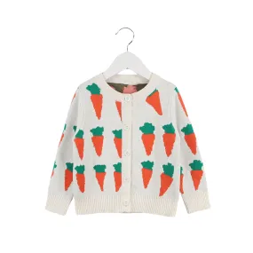 Full Sleeve Carrot Knitted Pattern Girls Cardigan, White