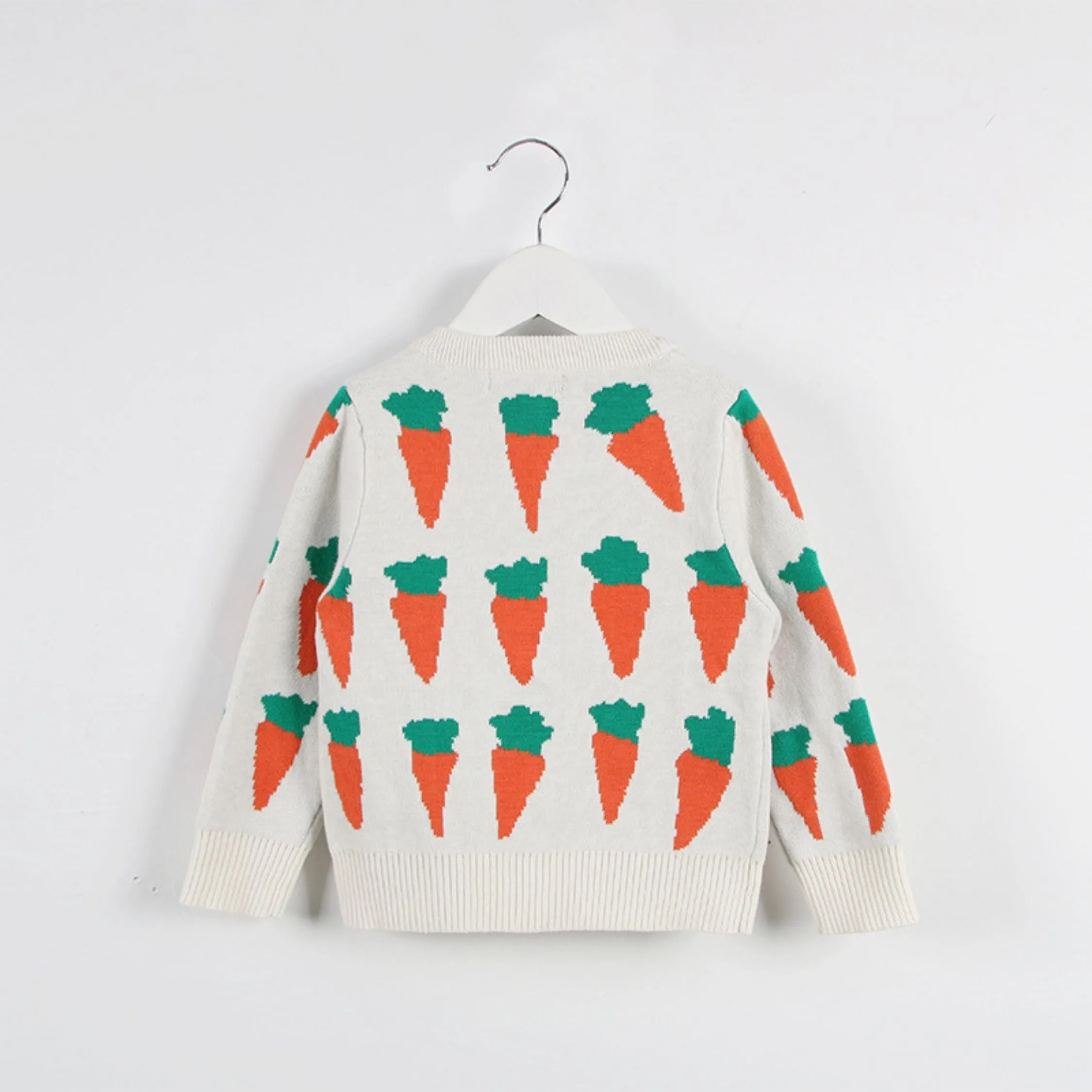 Full Sleeve Carrot Knitted Pattern Girls Cardigan, White