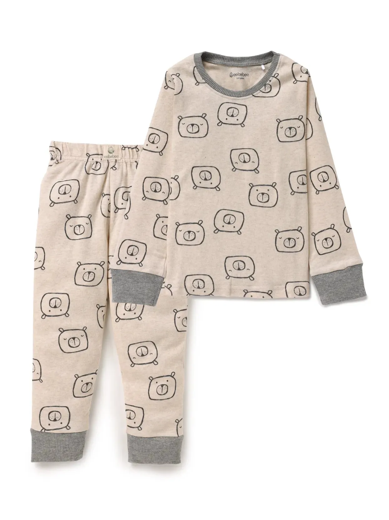 Full sleeve cream pajama set for baby