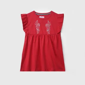 Girls Printed Soft Cotton Cut & Sew Red Frill Frock