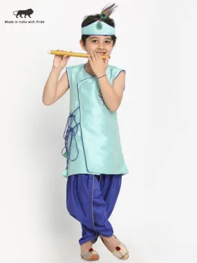 Green Krishna Style Angrakha Kurta and Dhot Set