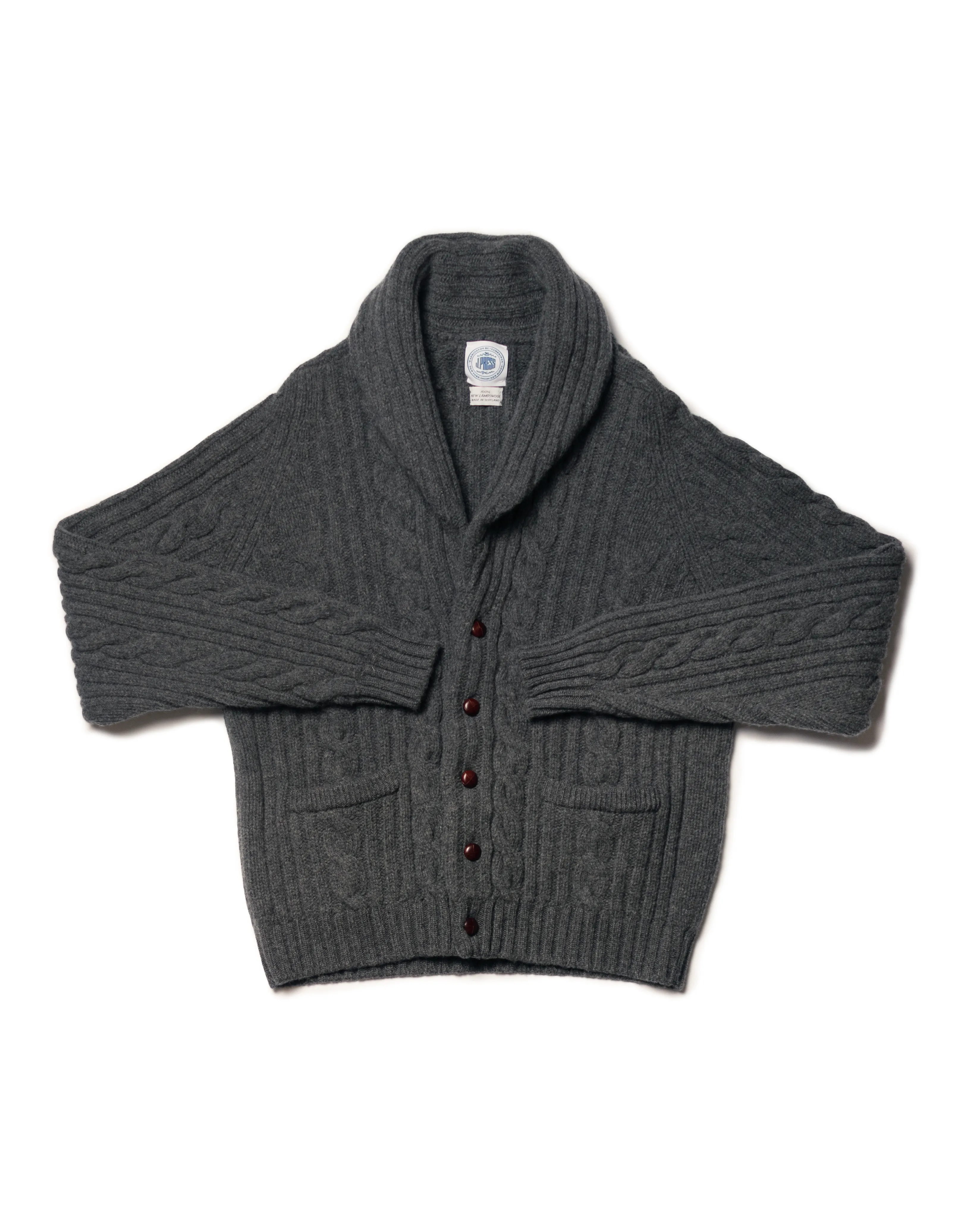 GREY LAMBSWOOL CABLE CARDIGAN