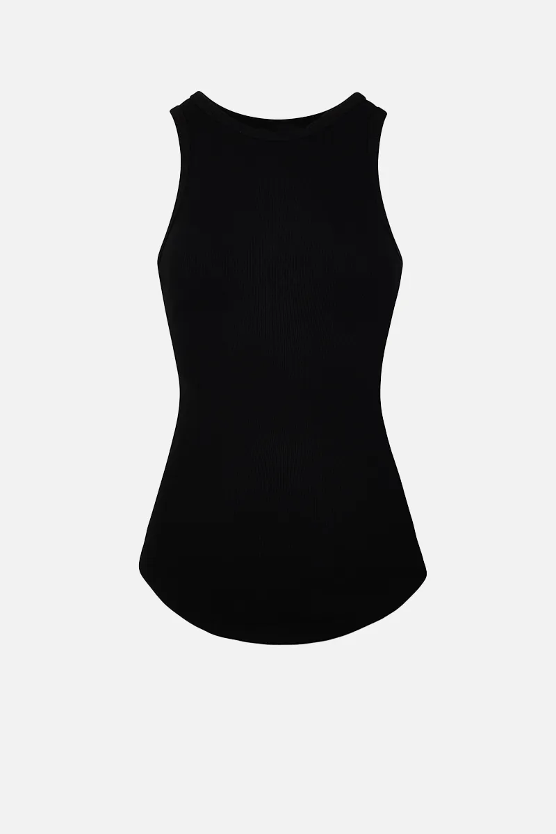 Heavy Ribbed Racer Top - Black