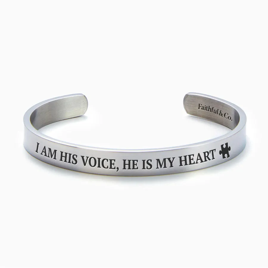 I Am His Voice, He Is my Heart External Personalizable Cuff Bracelet