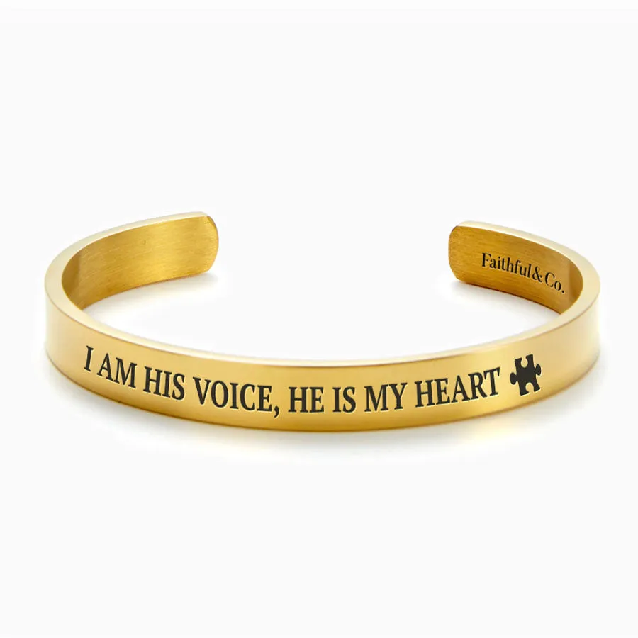 I Am His Voice, He Is my Heart External Personalizable Cuff Bracelet