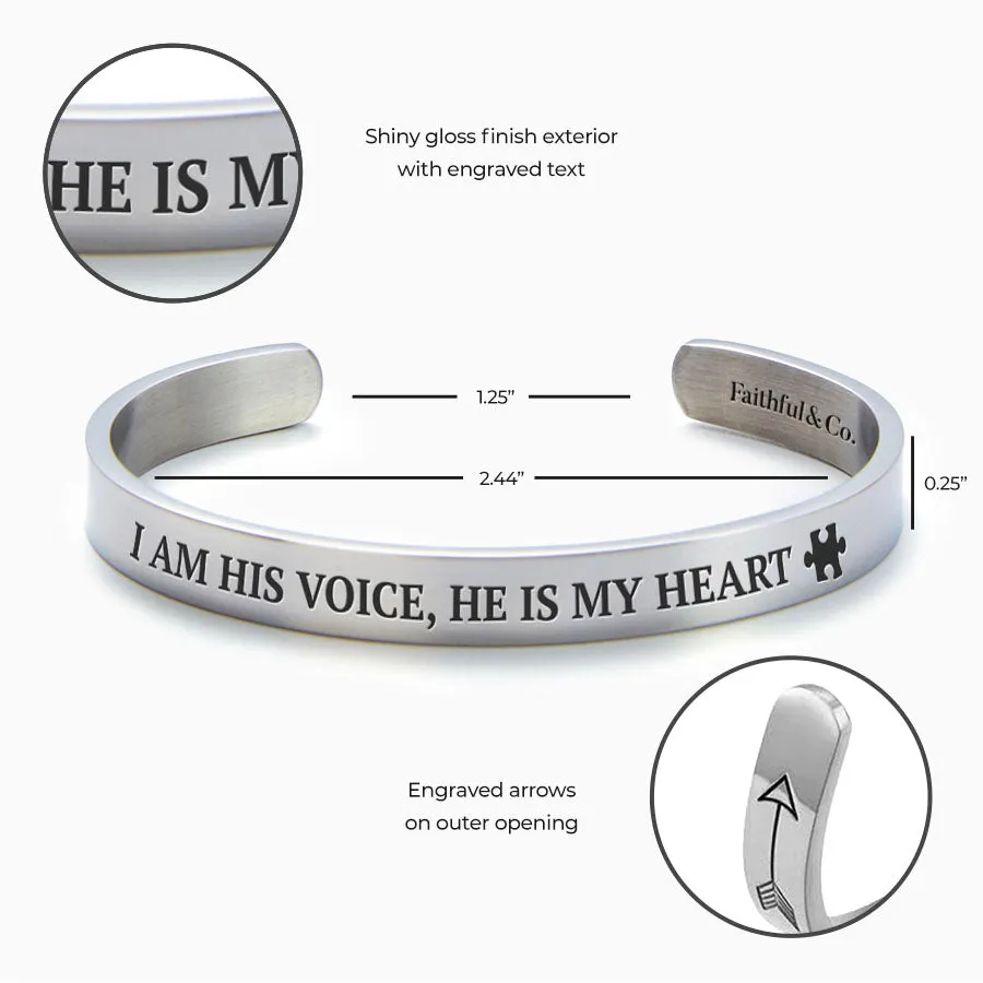 I Am His Voice, He Is my Heart External Personalizable Cuff Bracelet