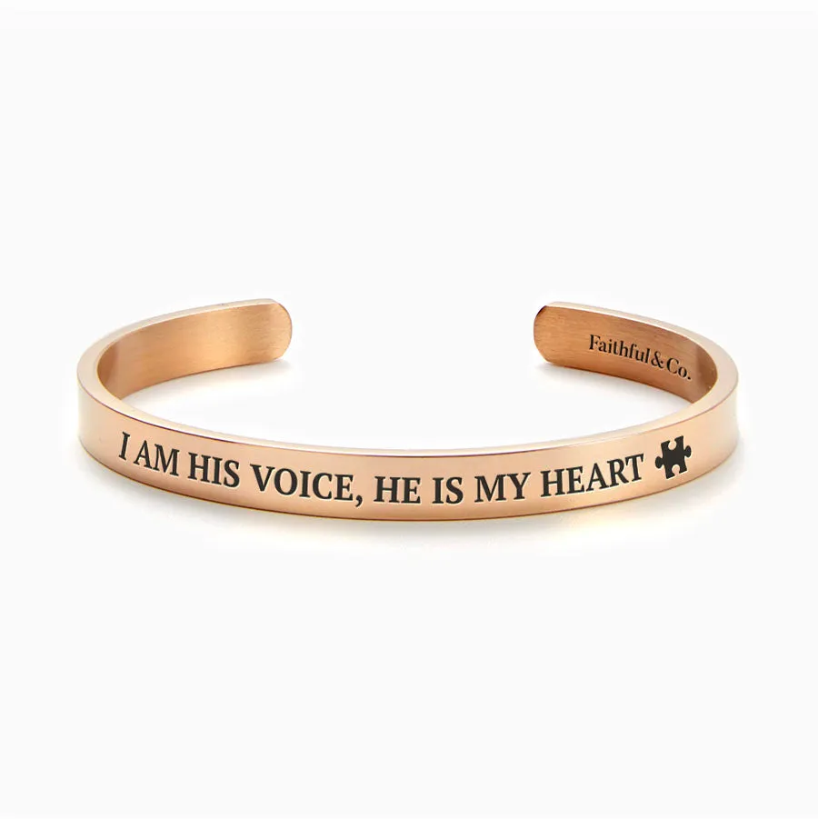 I Am His Voice, He Is my Heart External Personalizable Cuff Bracelet