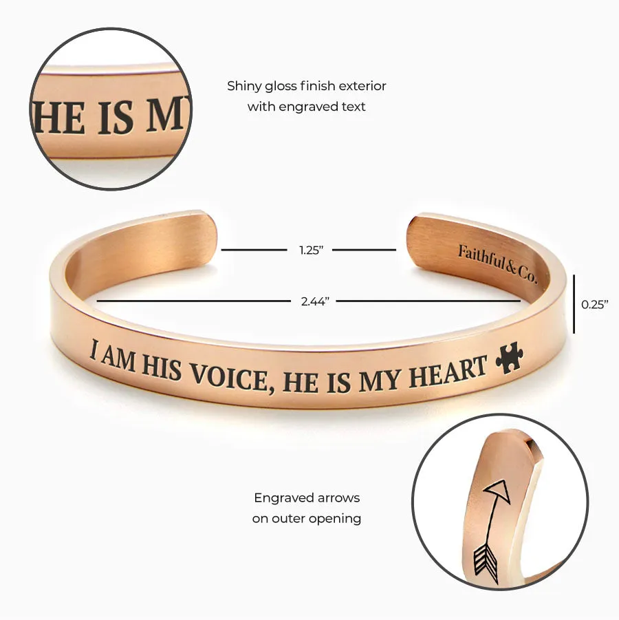 I Am His Voice, He Is my Heart External Personalizable Cuff Bracelet