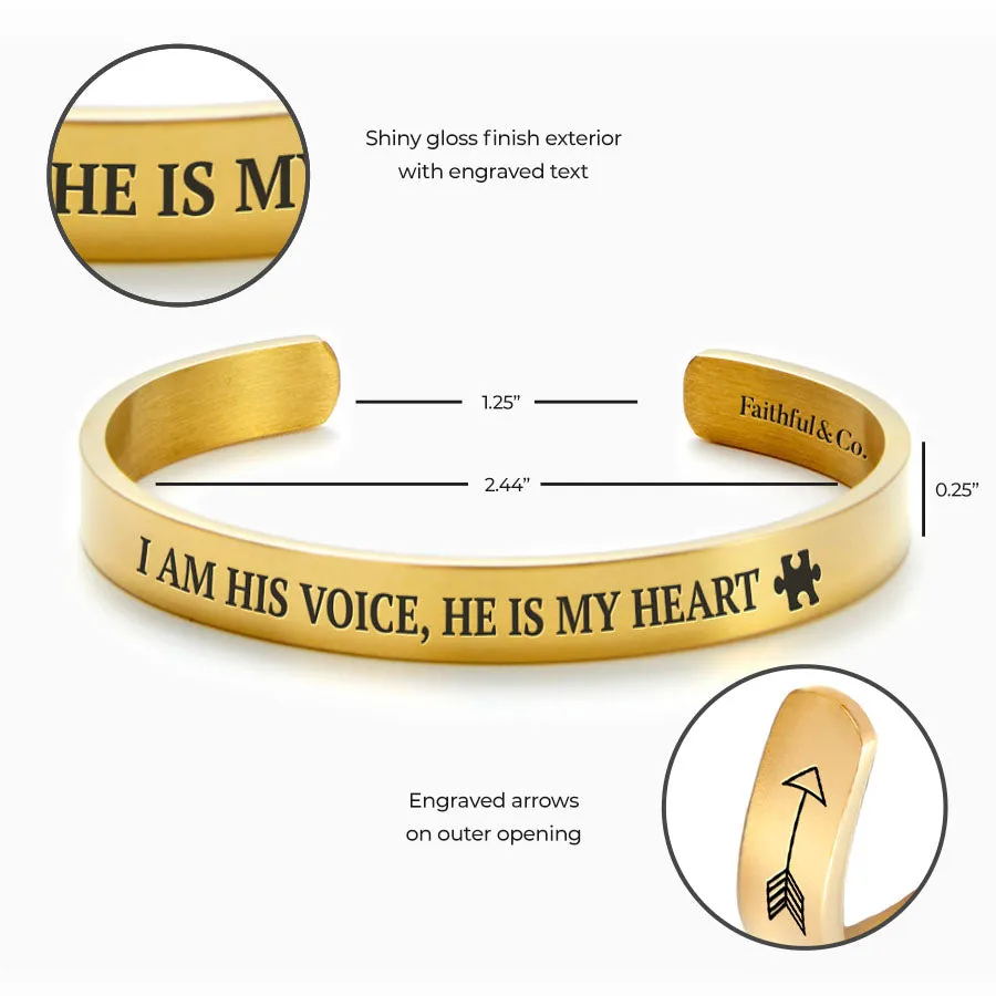 I Am His Voice, He Is my Heart External Personalizable Cuff Bracelet