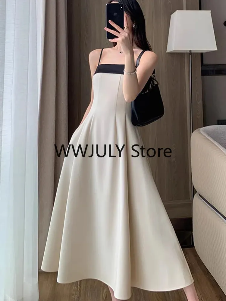 Joskka  Summer New Elegant Strap Midi Dress Women Vintage One Piece Dress Korean Fashion Sexy Party Vestidos Female Clothing Slim