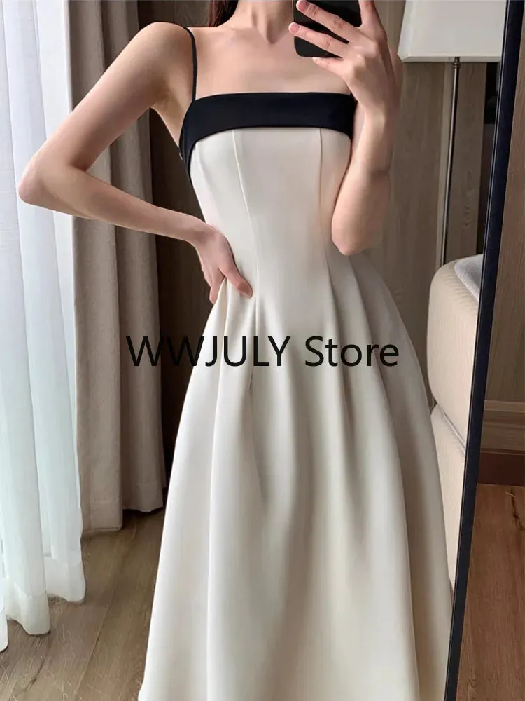 Joskka  Summer New Elegant Strap Midi Dress Women Vintage One Piece Dress Korean Fashion Sexy Party Vestidos Female Clothing Slim