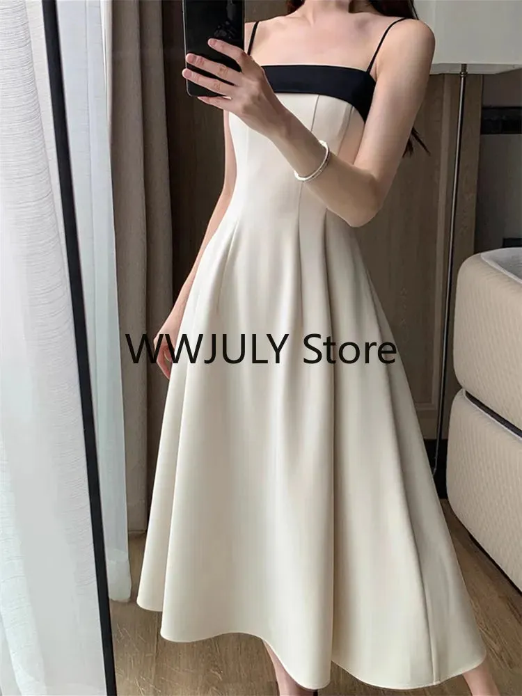 Joskka  Summer New Elegant Strap Midi Dress Women Vintage One Piece Dress Korean Fashion Sexy Party Vestidos Female Clothing Slim