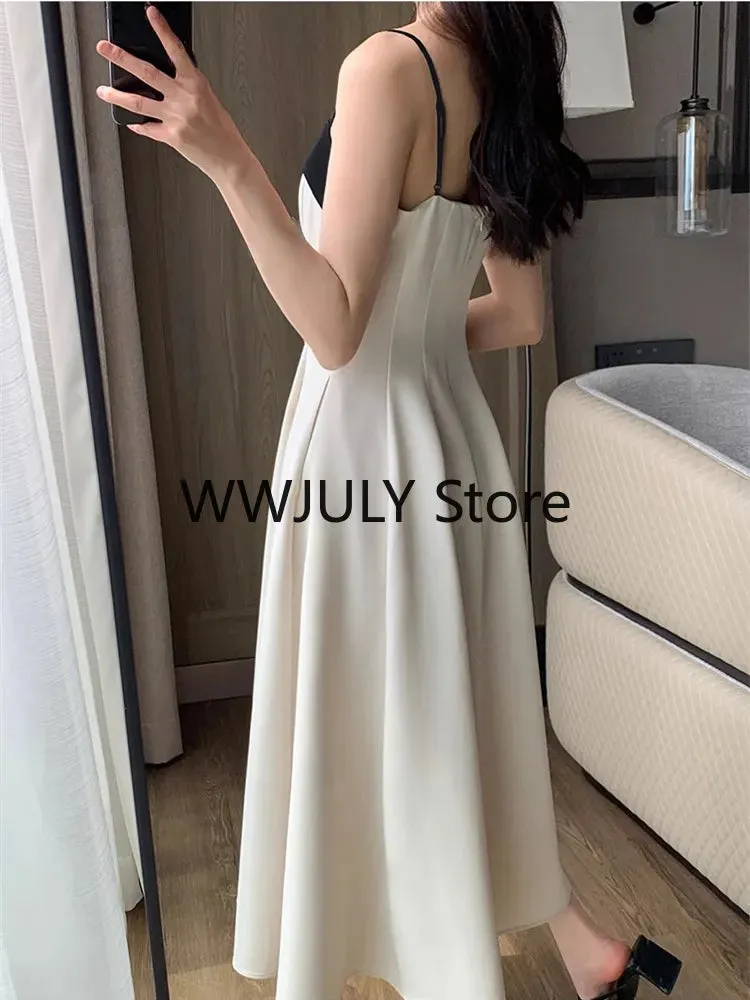 Joskka  Summer New Elegant Strap Midi Dress Women Vintage One Piece Dress Korean Fashion Sexy Party Vestidos Female Clothing Slim