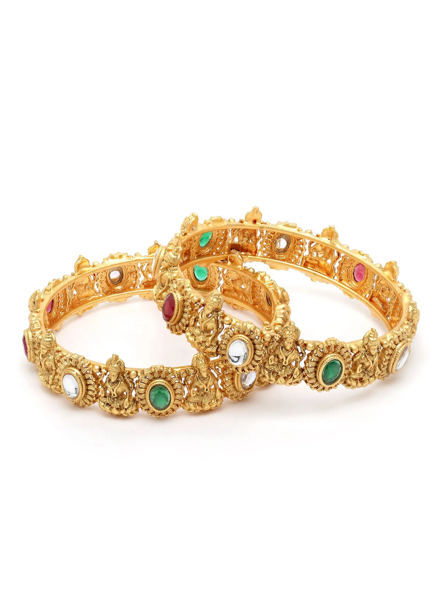 Karatcart Antique Gold Plated Mata Laxmi Rajwadi Temple Bangle Set for Women