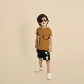 Kids Soft Cotton Printed Mustard Suit