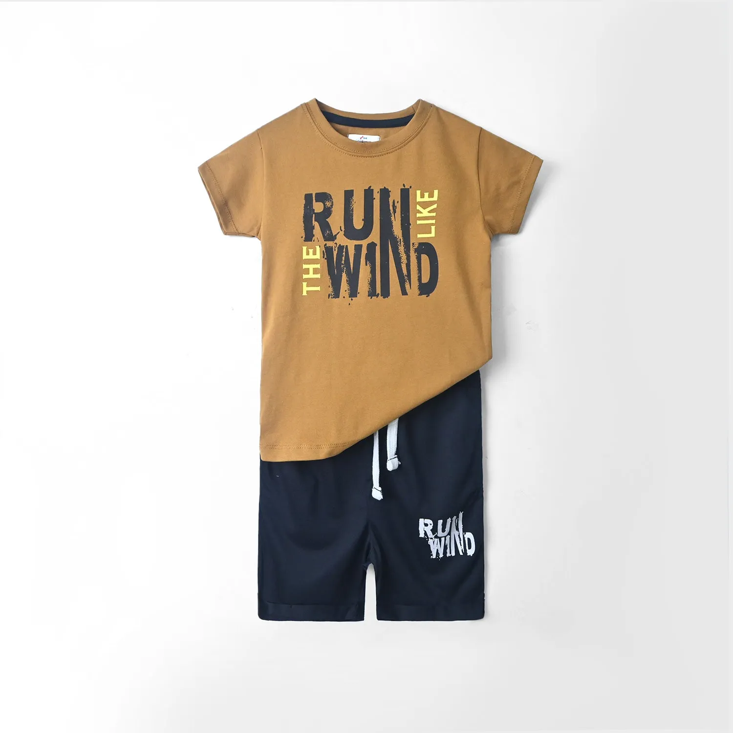 Kids Soft Cotton Printed Mustard Suit