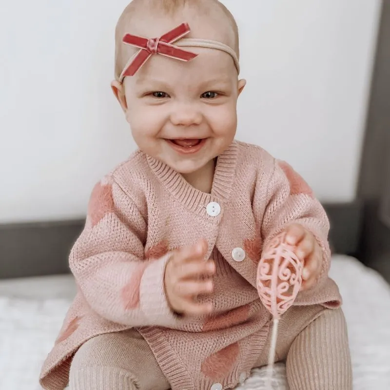 Knitted heart cardigan and romper