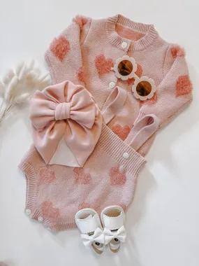 Knitted heart cardigan and romper