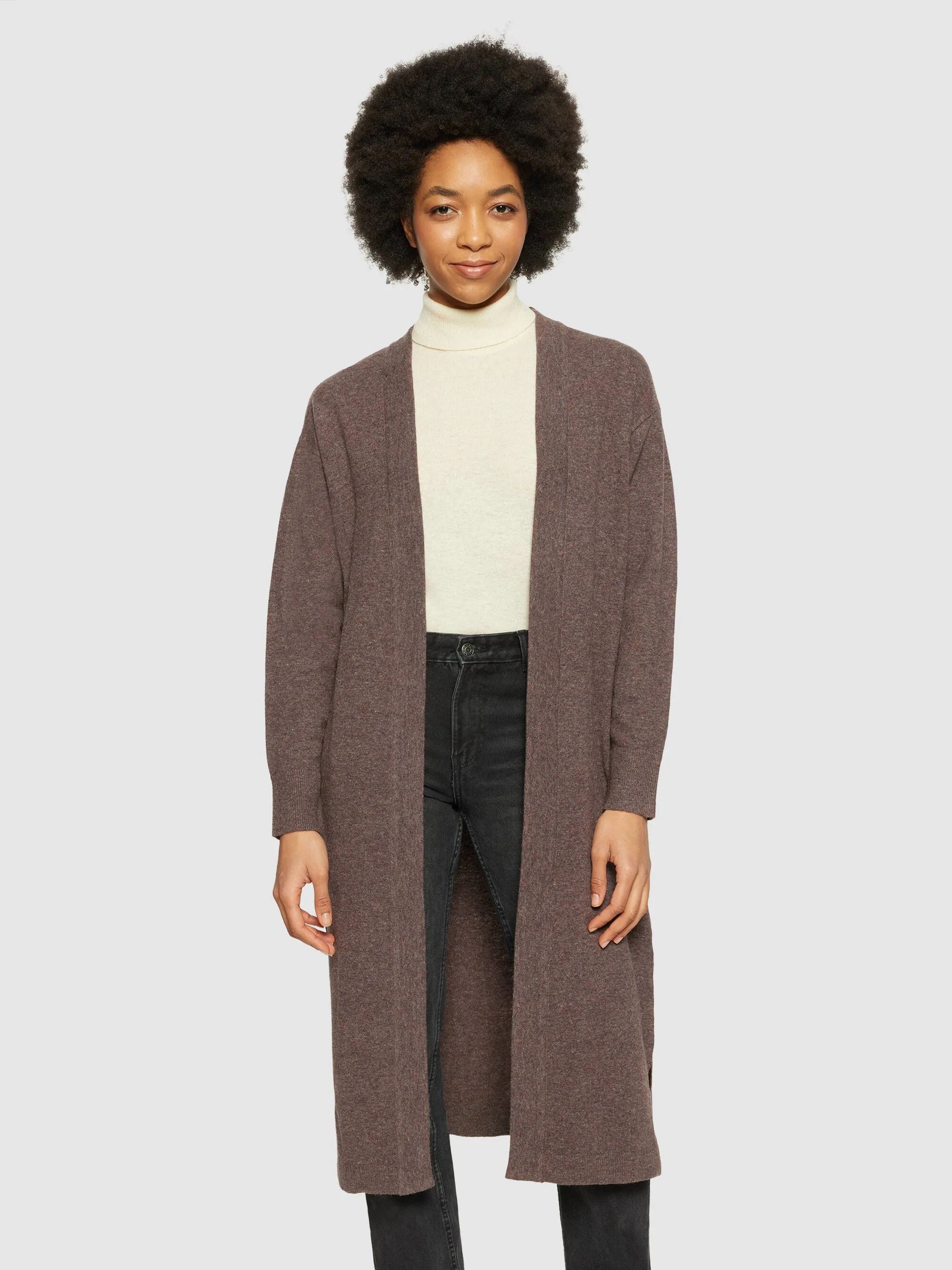 Lambswool long cardigan - RWS - Demitasse (brown)