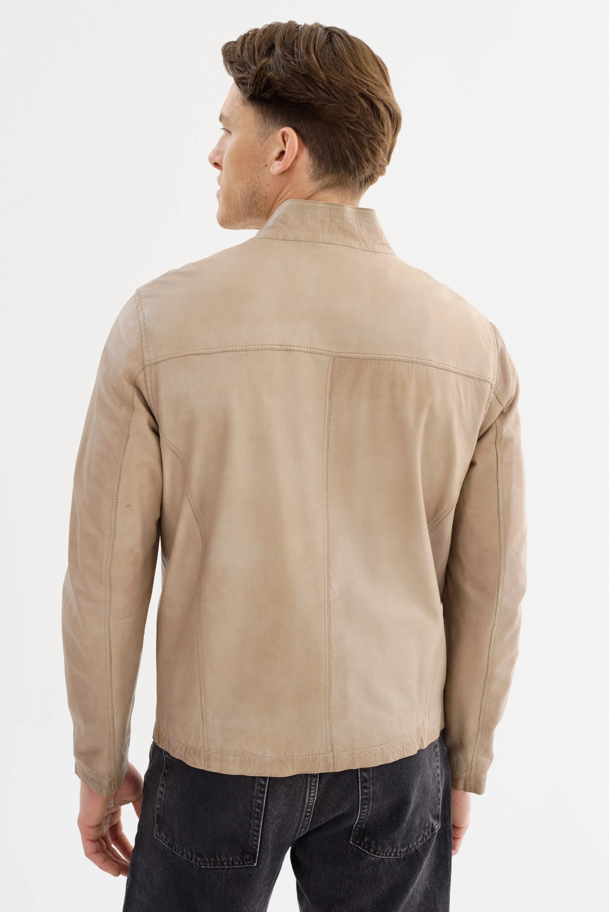 Lucio Leather Jacket- Stone