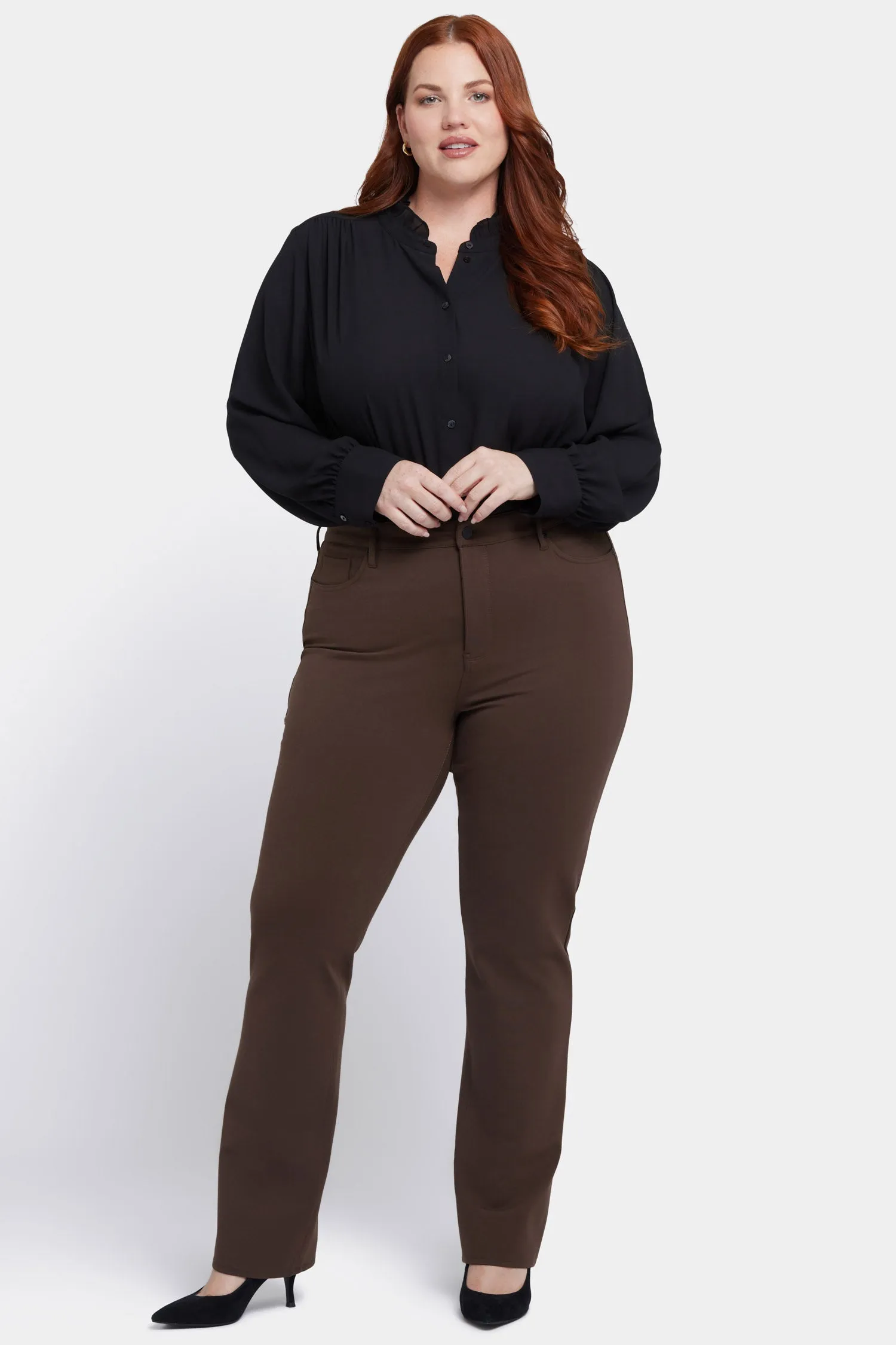 Marilyn Straight Pants In Plus Size - Coffee Bean