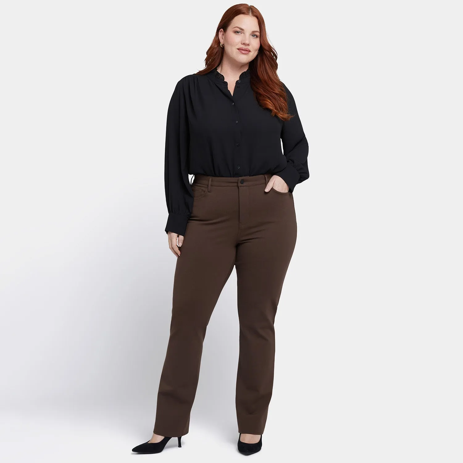 Marilyn Straight Pants In Plus Size - Coffee Bean