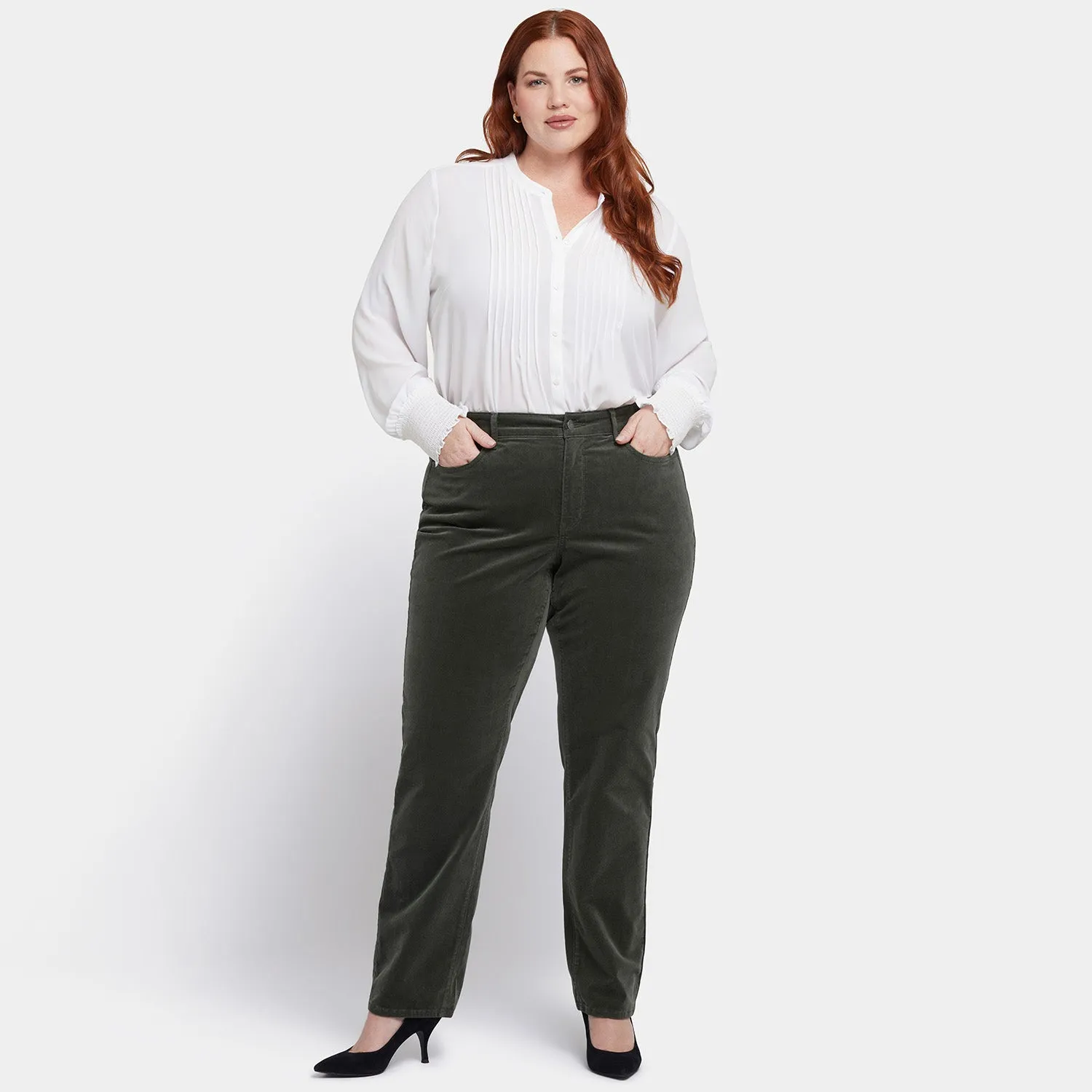 Marilyn Straight Pants In Plus Size - Vine Leaf