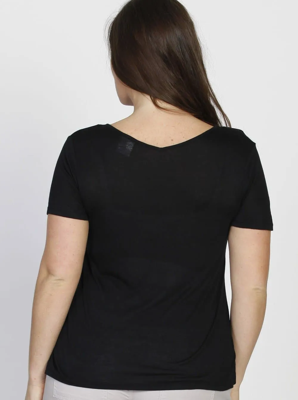 Maternity Summer Short Sleeve V-Neck Blouse Top - Black