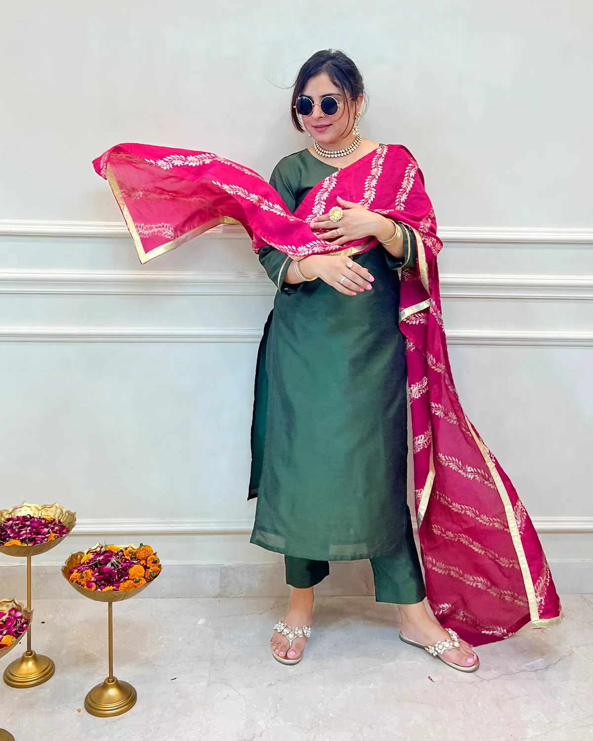 Meher Silk Straight Kurta, Pants & Dupatta