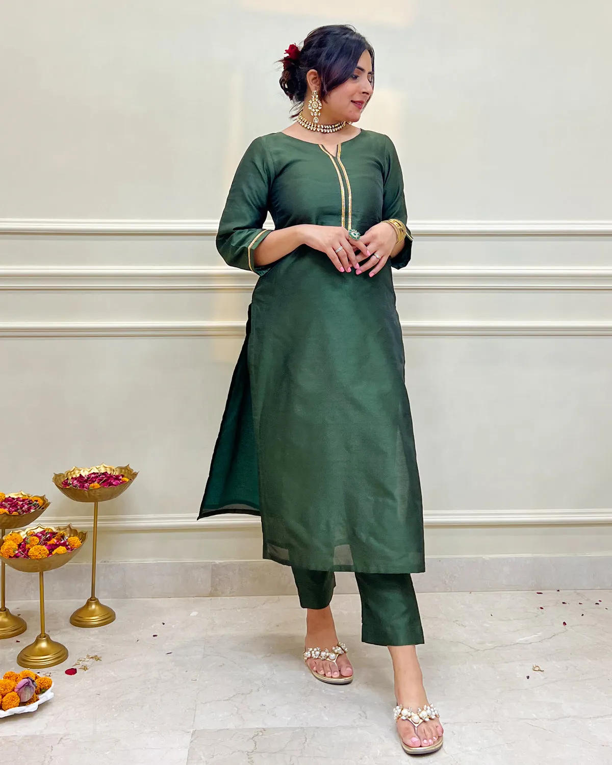 Meher Silk Straight Kurta, Pants & Dupatta