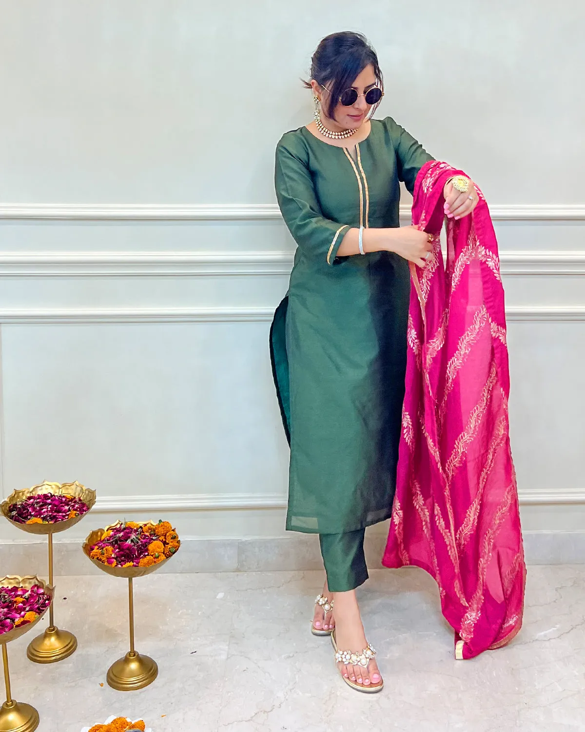 Meher Silk Straight Kurta, Pants & Dupatta