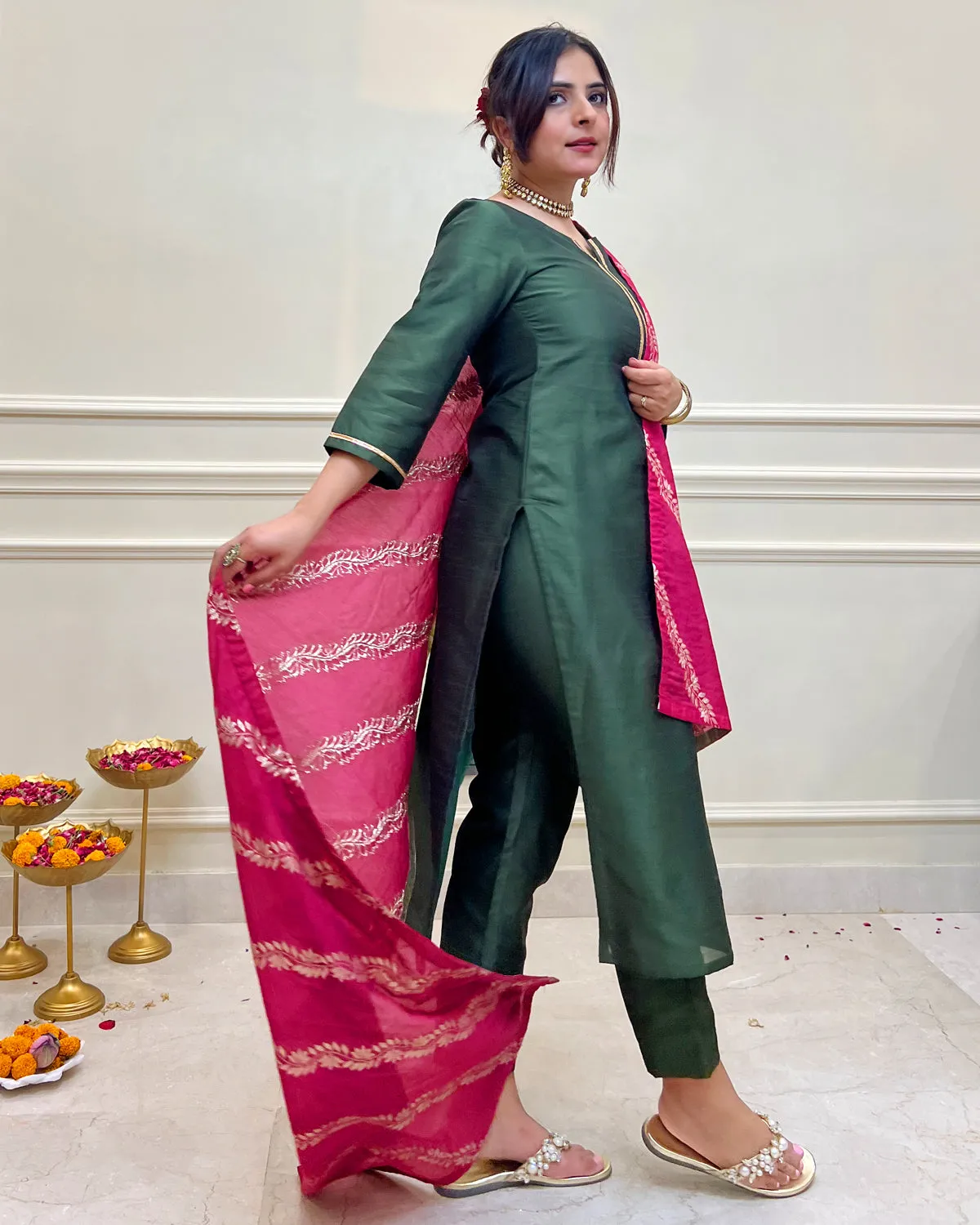 Meher Silk Straight Kurta, Pants & Dupatta